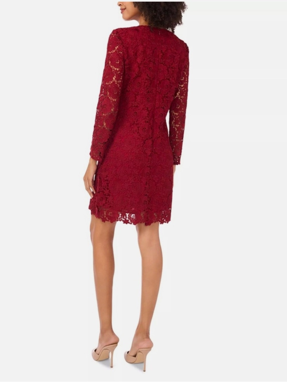 CeCe Mulberry Red Lace Dress with Bow Accents - Picture 3 of 12